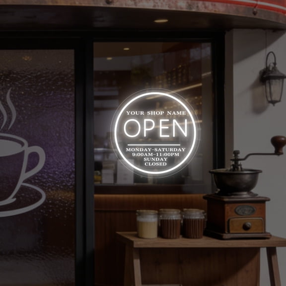 UPONRAY Circular Open Custom Neon Signs, Usb Powered with Adjustable Brightness Wall Decor for Gifts, Cool White, 14 inch