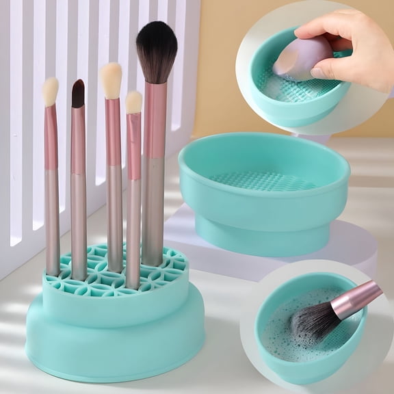 ACDANC Silicone Makeup Brush Cleaner Bowl,Makeup Brush Cleaner Mat with Makeup Brush Drying Holder And Brush Organizer,Paint Brush Cleaner