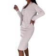 thumbnail image 3 of Women'S Casual 2 Piece Outfit Sleeveless Bodycon Midi Dress and Long Sleeve Jacket Pencil Dress Lounge Sets Light Gray L, 3 of 5