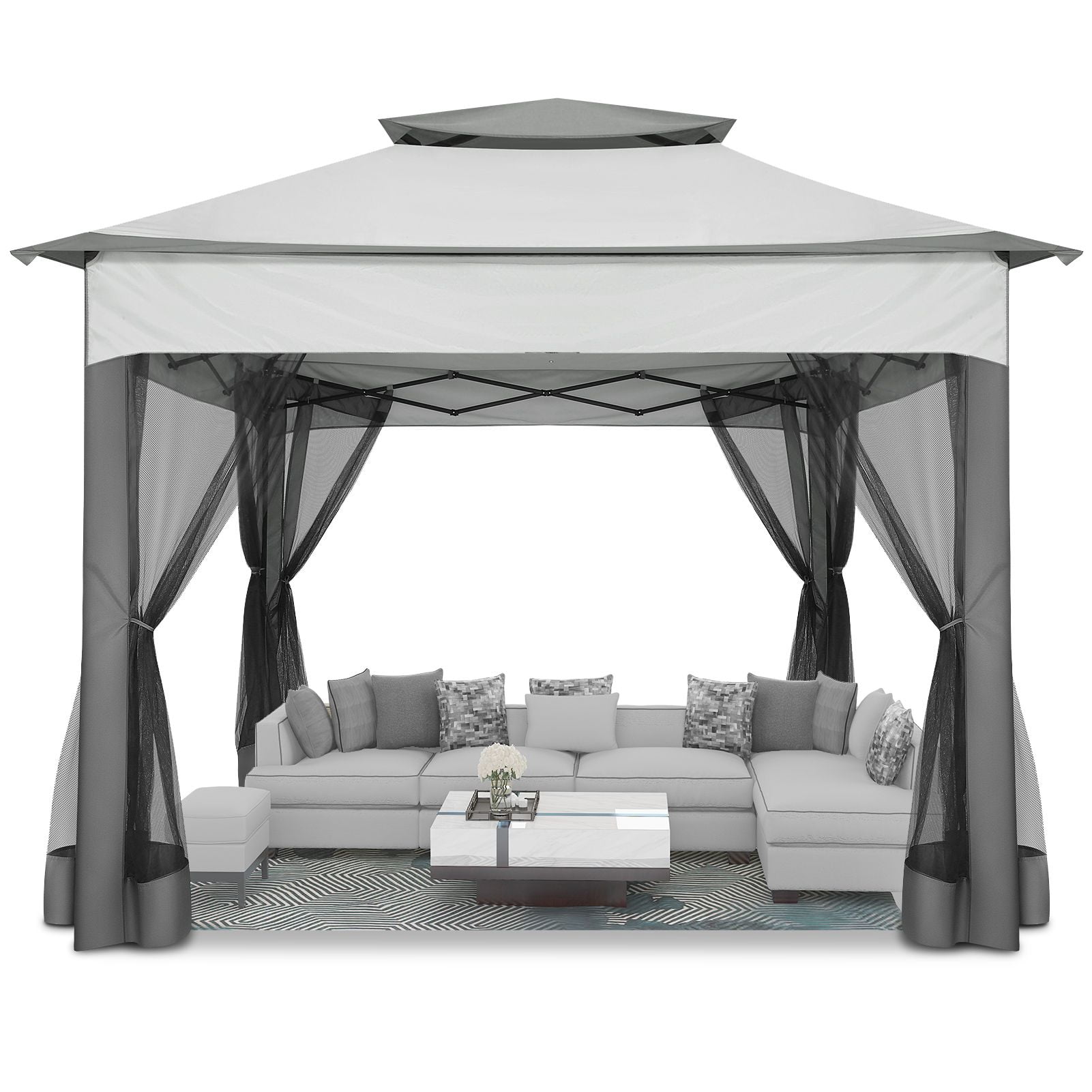 COBIZI 11x11 Pop up Gazebo Outdoor Canopy Gazebo Patio Gazebo with Mosquito Netting Canopy Shelter with 121 Square feet of Shade for Poolside, Garden, Party and Backyard, Gray(Upgraded)