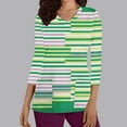 thumbnail image 2 of Xfvqtps Scrub Tops for Women Striped Soft V-Neck 3/4 Sleeve Scrubs Comfortable Nursing Uniforms New Fashion Casual Printed T-shirt Nursing Clothes Top Working Uniforms with Pockets Green, 2 of 5