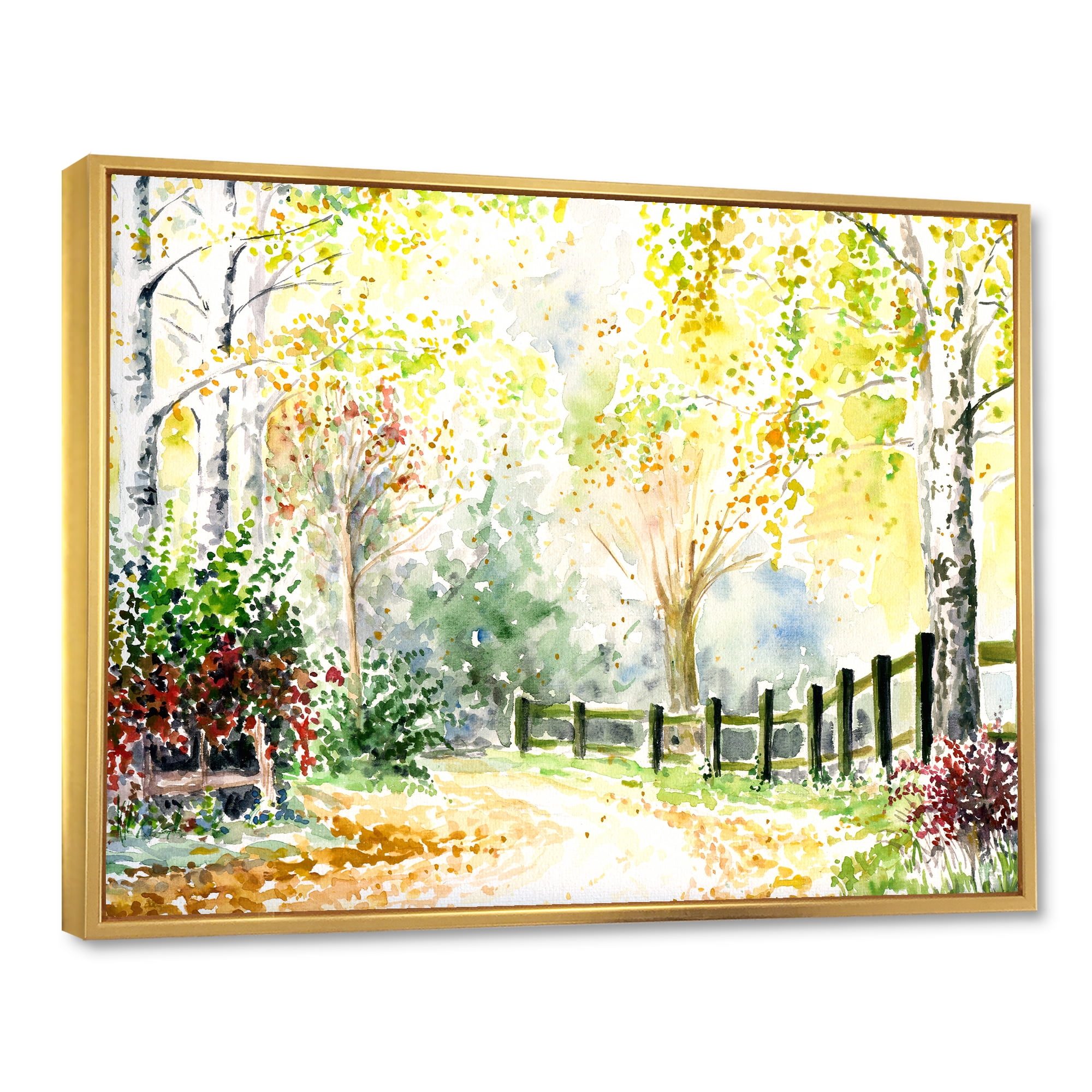 Designart 'Autumn Countryside The Afternoon Landscape' Traditional Framed Canvas Wall Art Print