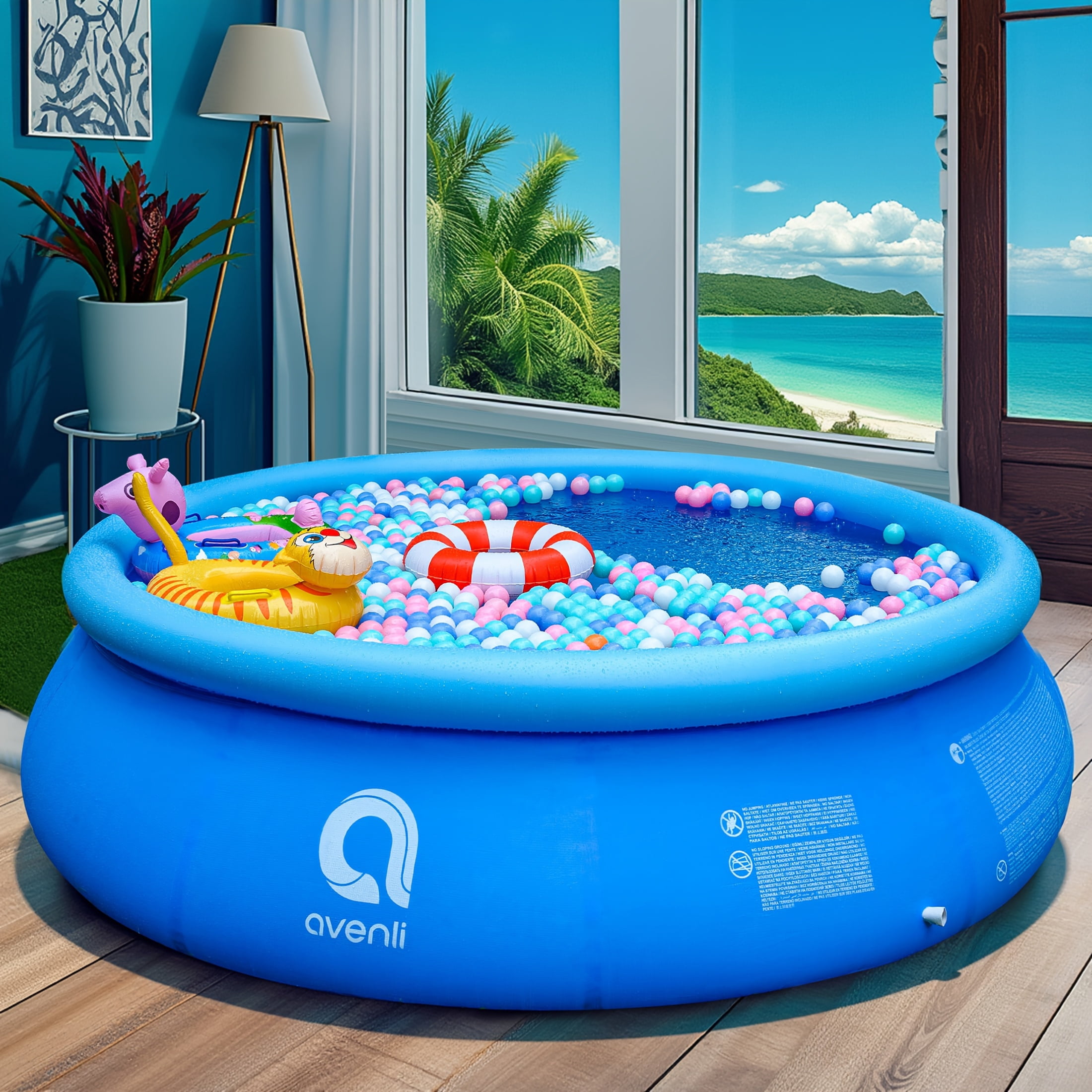 Super Large Household Adult Round Swimming Pool, Non-Inflatable Folding Storage, Sprayable Blue Heightened Thickened Summer Water Park, Holds 8-10 People, Water Molding, for Patio, Beach Party