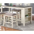thumbnail image 3 of Modern Cream White Counter Height Stools Set of 2 - Acacia Wood, Linen Seat, 24" Bar Stools for Dining Room, Simple Modern Design, 3 of 6