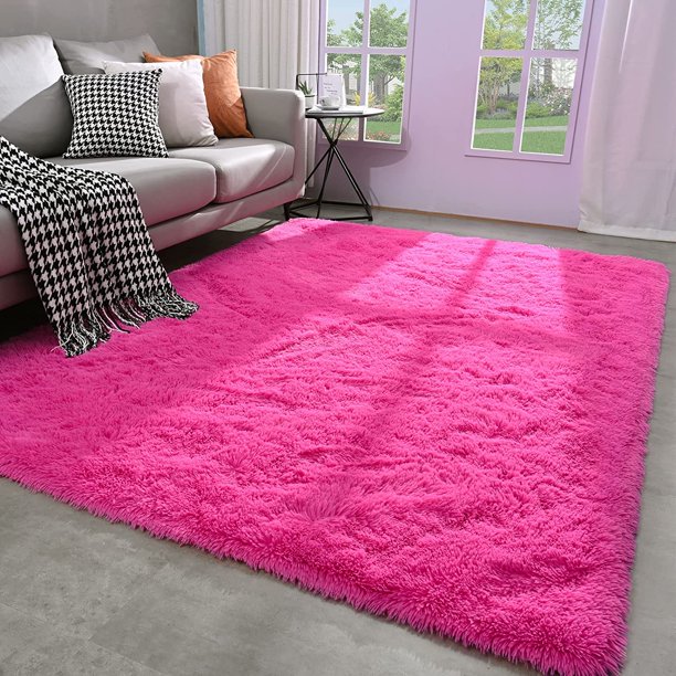 Fashionable and durable Soft Shag Hot Pink Rug Fluffy Area Rugs for