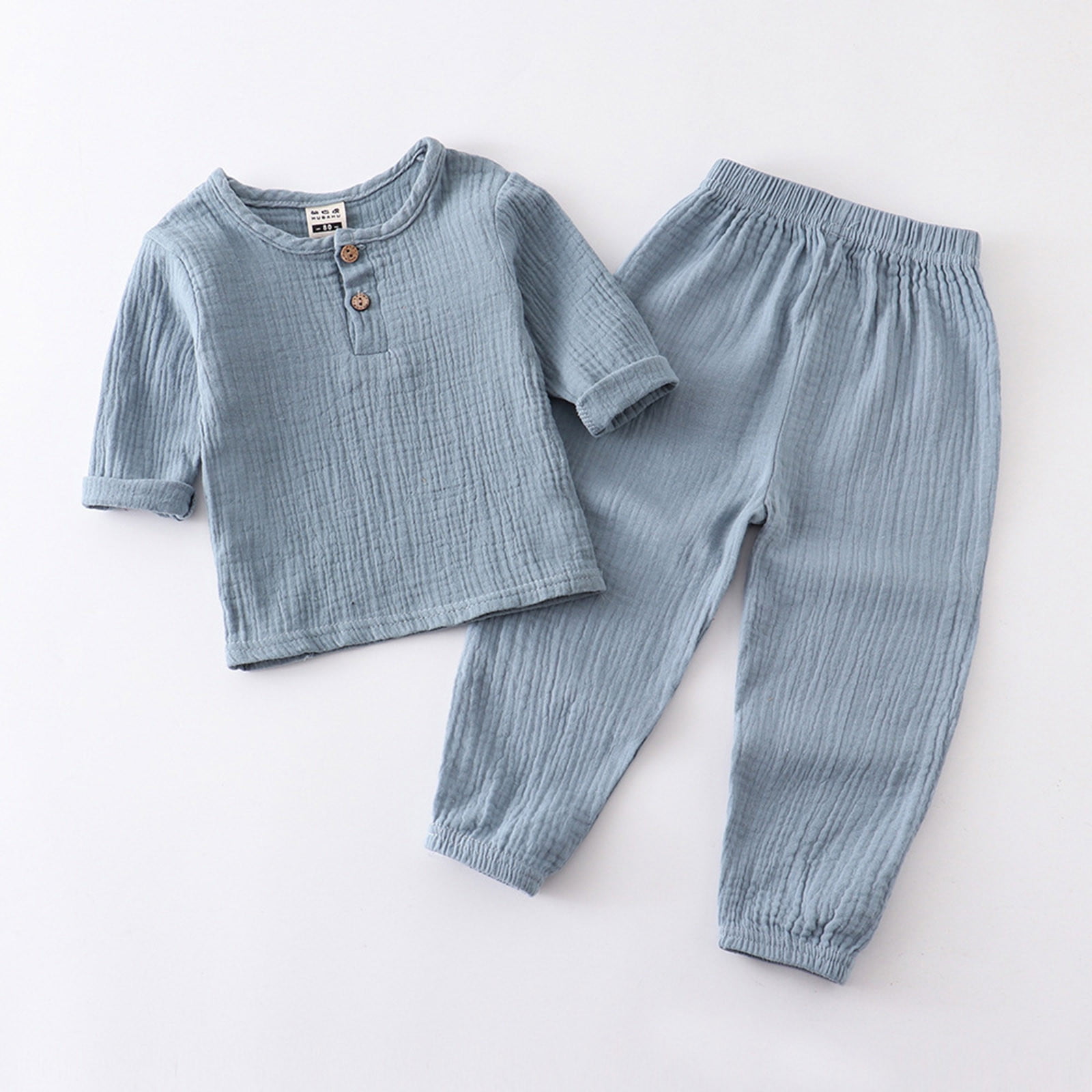 TJAZFJPA Baby Boy Summer Outfit Organic Toddler Kids Baby Boy Girl Solid Pullover Long Sleeve Cotton Linen Sweatshirt T Shirt Crewneck Tops Shorts Set Clothes Boys Sweatsuit Set Shorts