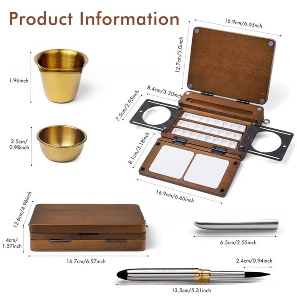 Miiottaa 24 Wells Folding Wooden Watercolor Paint Palette Box For Artist Travel Painting