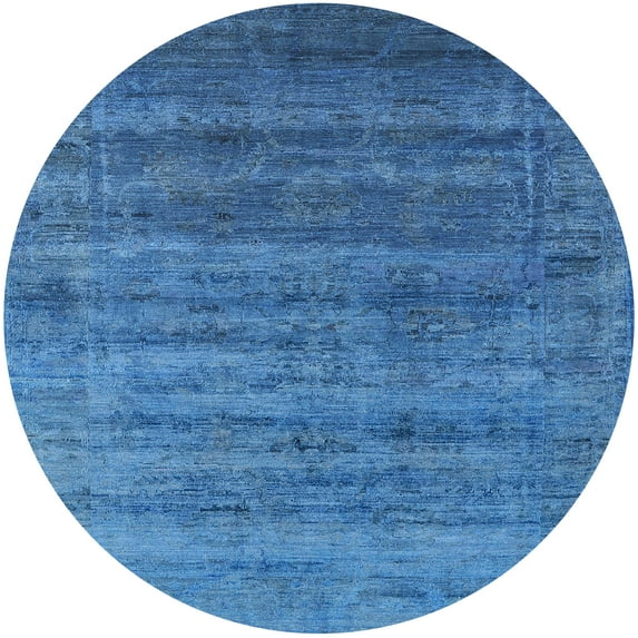 Ahgly Company Machine Washable Indoor Round Industrial Modern DodgerBlue Area Rugs, 3' Round