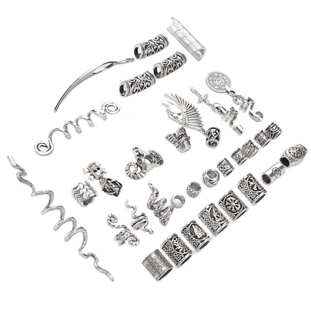 Cuentas 34 Piezas De aleación Para Barba, Joyería, Rastas, Diferentes Formas, Cuentas Para Trenzado De Cabello DIY, Accesorios Para Pulsera Y Collar