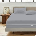 thumbnail image 3 of 4 Piece Zipper Sheet Set Includes (1 Zipper Fitted Sheet, 1 Flat Sheet And 2 Zipper PillowCase) with 18 Inch Deep Pocket 800 TC 100% Egyptian Cotton Solid Silver Color Queen Size, 3 of 7