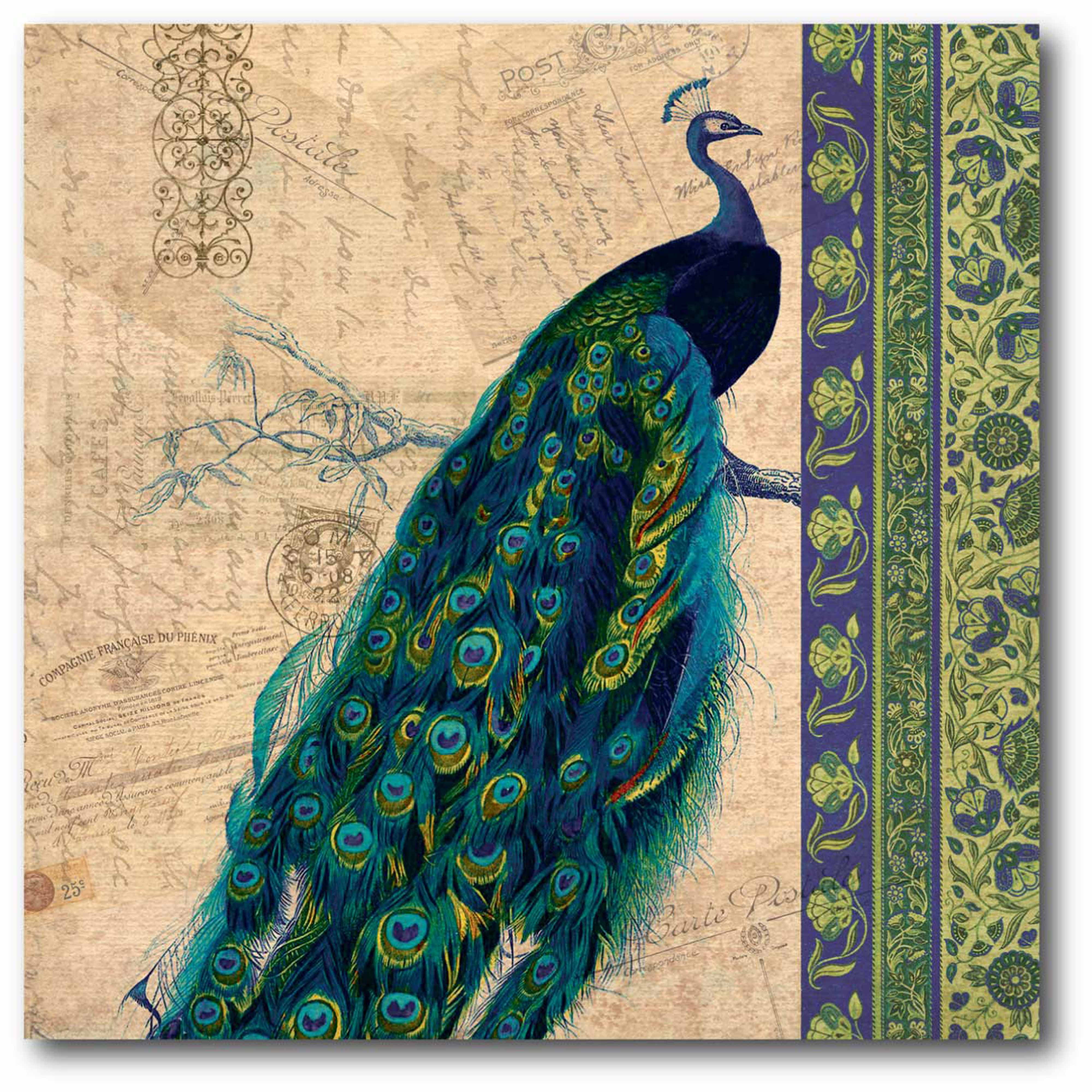 Peacock Tan Tapestry IV GalleryWrapped Canvas Wall Art, 16x16