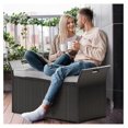 thumbnail image 3 of 90 Gallon Outdoor Wicker Storage w/Cushion, Large PE Rattan Deck Storage Box w/Handles & Hydraulics for Patio Furniture, Cushions, Garden Tools, Pool & Sports Equipment, Black &Grey, 3 of 8
