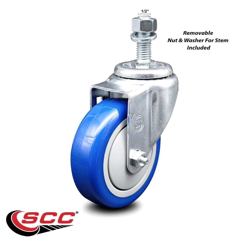 Creeper 4 Inch Blue Polyurethane Wheel Swivel ½ Inch Threaded Stem Caster SCC