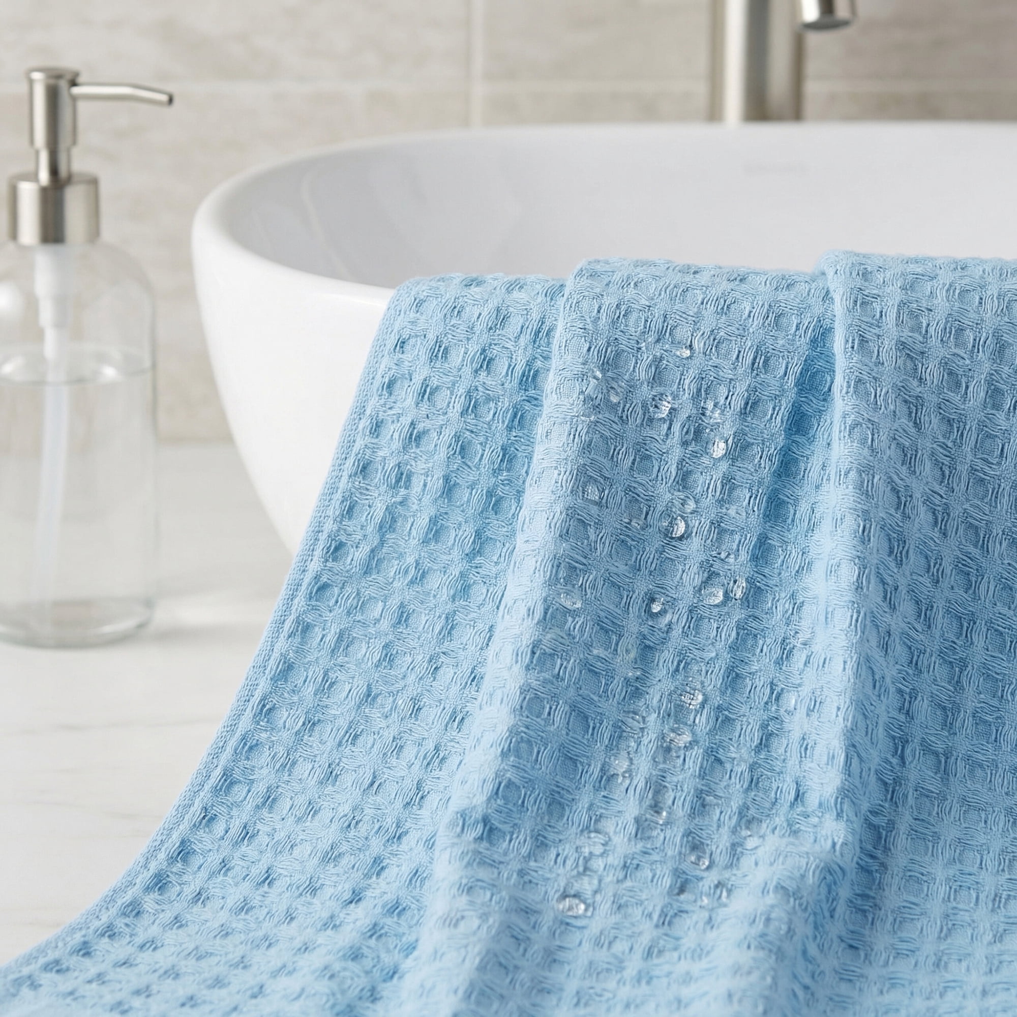Unique Bargains Cotton Waffle Soft Quick Dry Lint Free Face Cloths 13x13in Blue 4pk