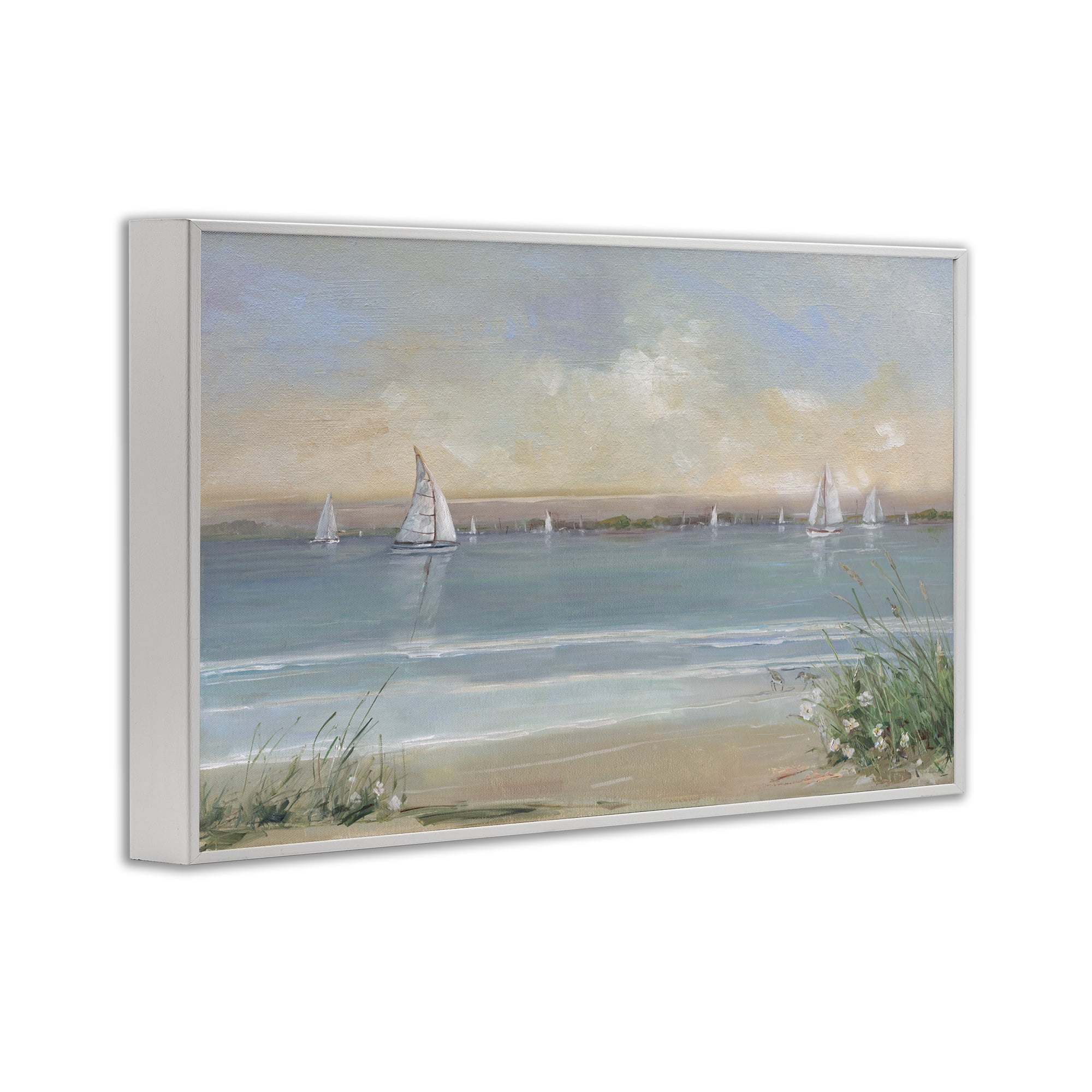 Stupell Industries Coastal Sailing At Dawn White Framed Giclee Art, design by Sally Swatland