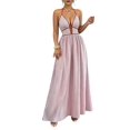 thumbnail image 3 of Women's Striped Halter Maxi Dress Backless Smocked Beach Vacation Boho Dress Pink XL, 3 of 10
