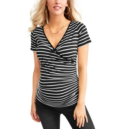 Sleeve Maternity Hoodie - Maternity Short Sleeve Stripe Nursing Top
