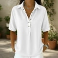 thumbnail image 3 of Jeans Shirt for Women Loose Fit Vintage Washed Denim T Shirt Summer Lightweight Going Out Jean Top Casual Polo Shirts White S, 3 of 6