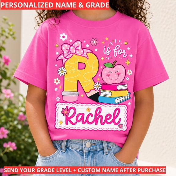Back To School Shirt, Custom Name and Grade Tee, Cute Initial Letter School Outfit, First Day Of School Gift for Students
