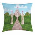 thumbnail image 1 of Fairy Tale Throw Pillow Cushion Cover, Romantic Castle Landscape with Ivy Covered Pillars and Hearts, Decorative Square Accent Pillow Case, 20 X 20 Inches, Pale Blue Green and Rose, by Ambesonne, 1 of 2