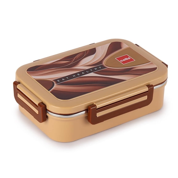 Esquire Insulated Lunch Box - 915ml, Beige | 2 Containers Inner Steel Lunch Box - 100% Food Grade, Leak Proof & Break Resistant