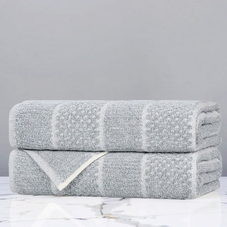 Superior Naples Viscose Cotton Blend Medium Weight Bath Towels, Set of 2, Denim Blue