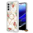 thumbnail image 3 of For Apple iPhone 14 Pro (6.1") Fashion Design Pattern Floral Hybrid Ring Kickstand Bling Diamond Hard Protective Phone Case Cover by Xpression - Marble Pink Flowers, 3 of 9