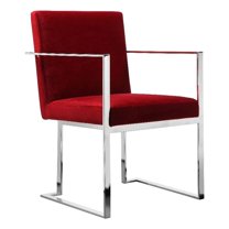 Benjara Boly 22" Dining Armchair- Plush Red Velvet- Chrome Cantilever Steel