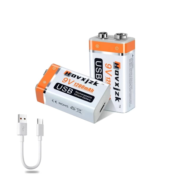 Batería de litio recargable de 9 V, 1200 mAh, carga rápida USB