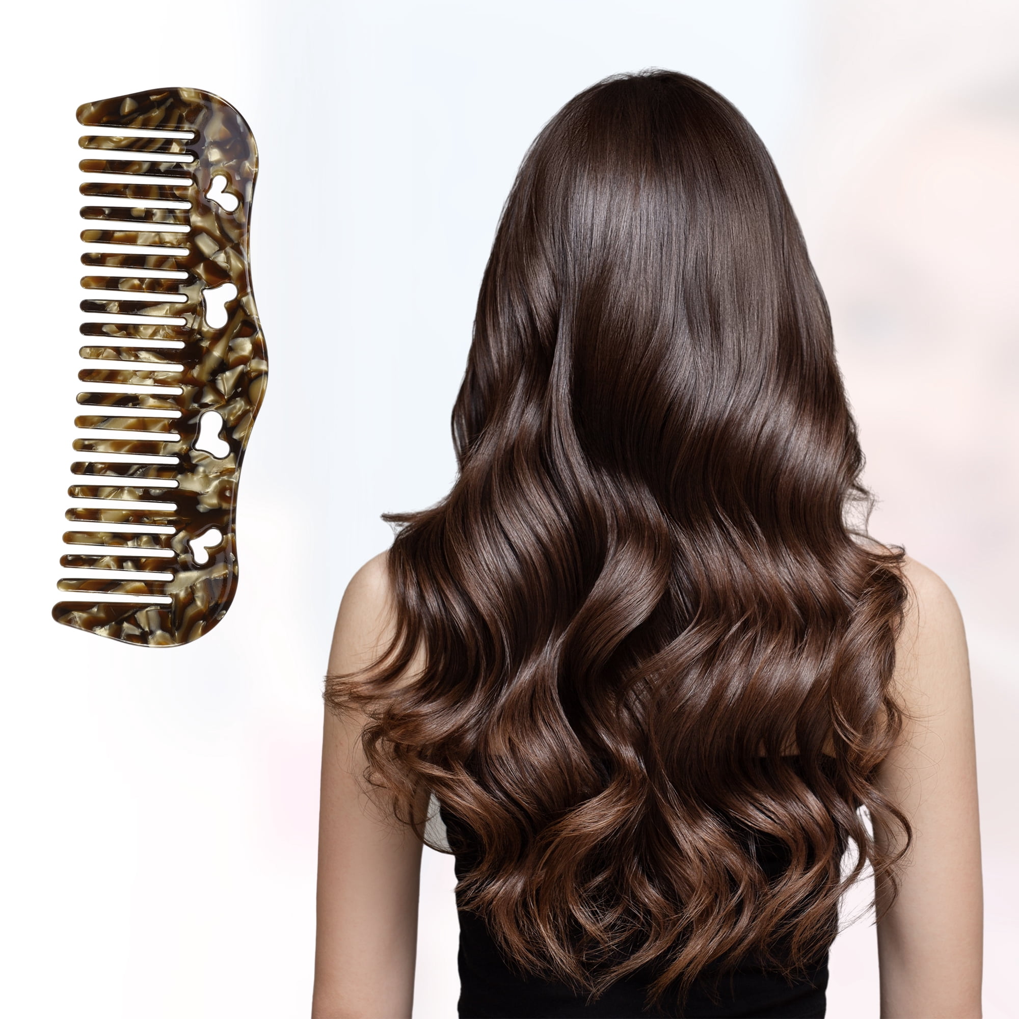 Unique Bargains 1Pc Women Heart Style Wide Tooth Comb Brown