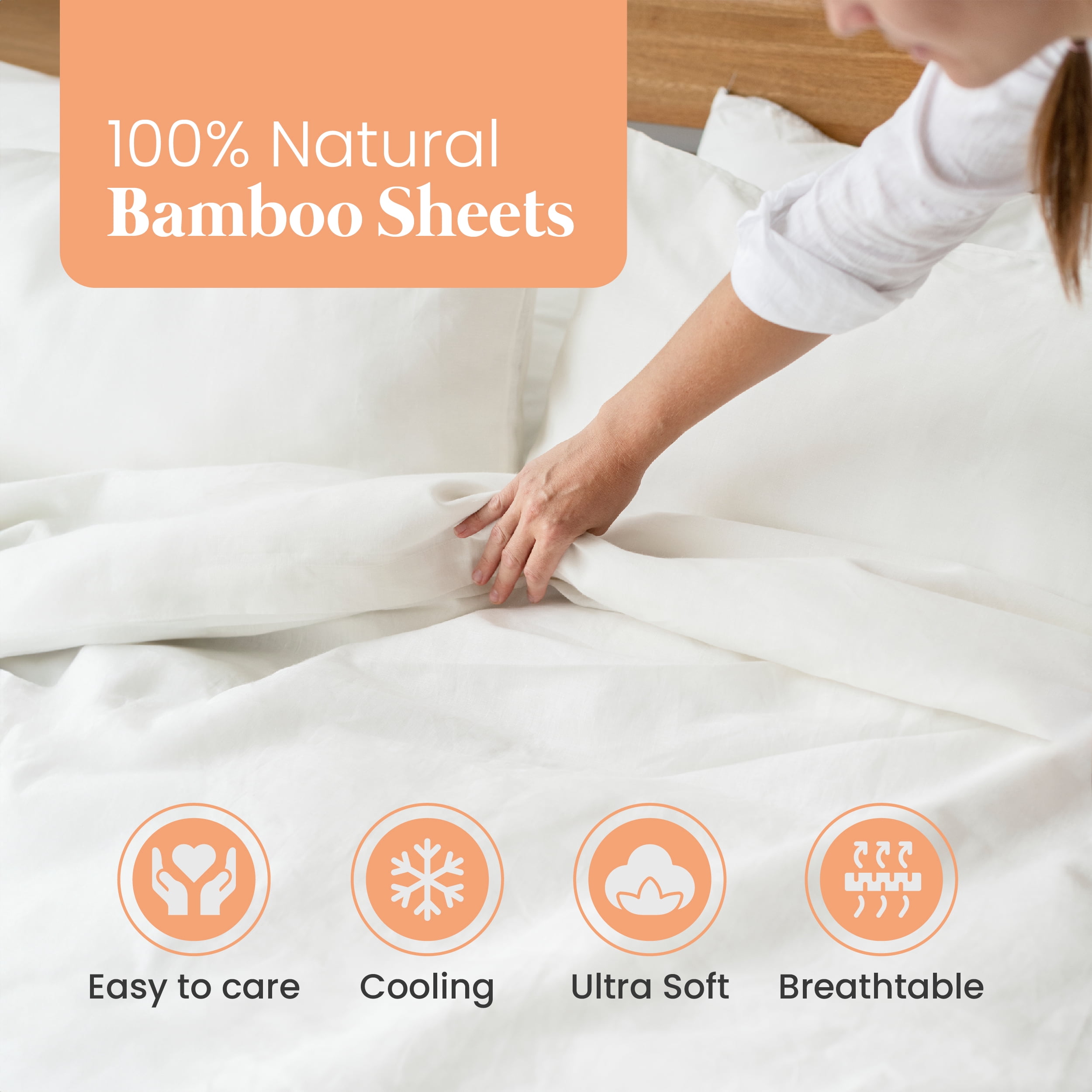 Atluxe Premium 100% Viscose Bamboo Sheets, 4-Piece Luxury Bedding Set, Cooling and Hypoallergenic, White, California King