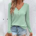 thumbnail image 2 of Kmdttou Womens Sweatshirt for Winter V-neck Button Solid Color Long Sleeve T-shirt Long Sleeve V-neck Top/shirt on Clearance!, 2 of 8