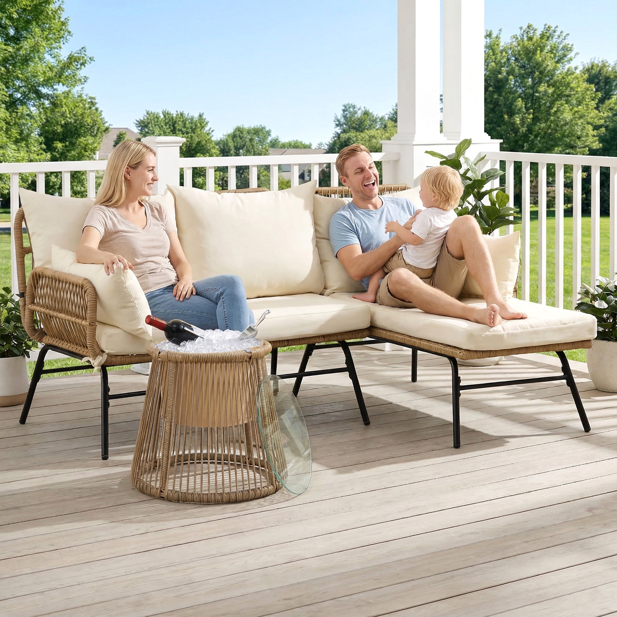 NICESOUL Rattan 3PCS Boho Patio Sectional Furniture, Wicker