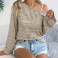 thumbnail image 4 of Women's Sweaters Womens Fall Clothes 2025 Early Autumn One Collar Hollow Out Long Sleeved Knitted Sweater Casual Loose Women's Clothing, 4 of 6