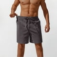 thumbnail image 3 of Men's Cotton Linen Shorts Elastic Waist Straight Leg Drawstring Sports Summer Trendy Pants Knee Length Shorts Gray 2XL, 3 of 7
