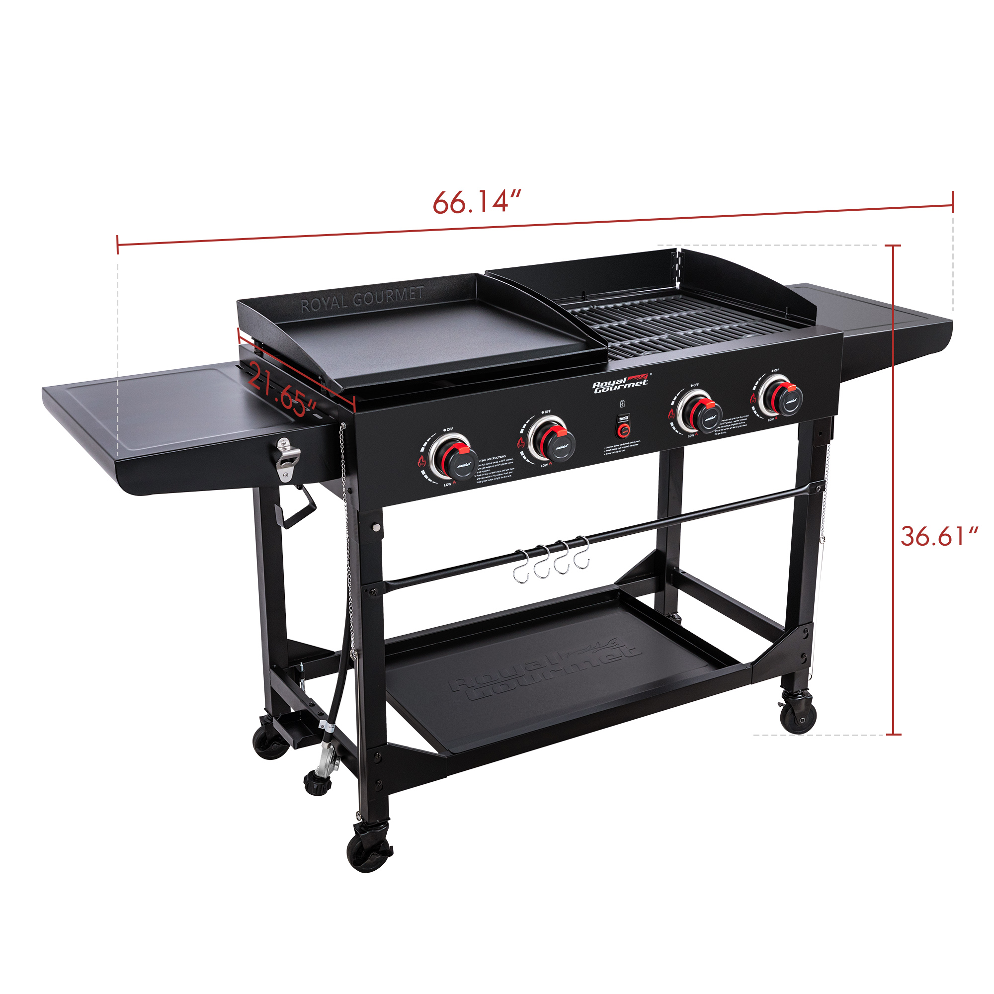 Royal Gourmet 4 Burner Gd402 Portable Flat Top Gas Grill And Griddle Combo With Folding Legs 6678