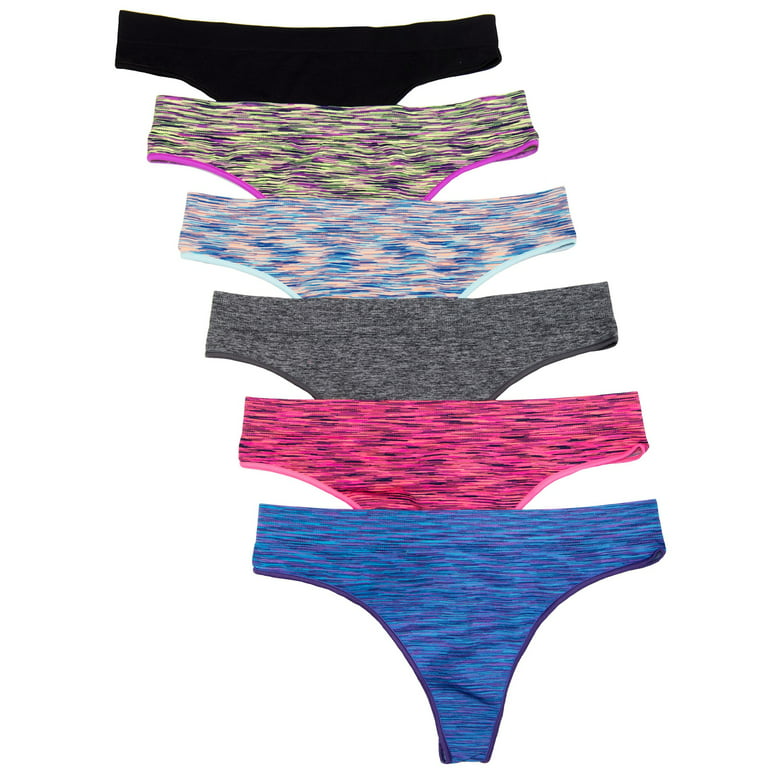 Kalon Women's 6 Pack Seamless Nylon Spandex Thong Panties 