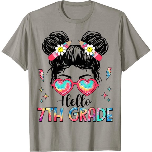Hello 7Th Grade Messy Bun Girl Back To School First Day T-Shirt Unisex S-5XL Hot Trending Shirt Birthday Gift