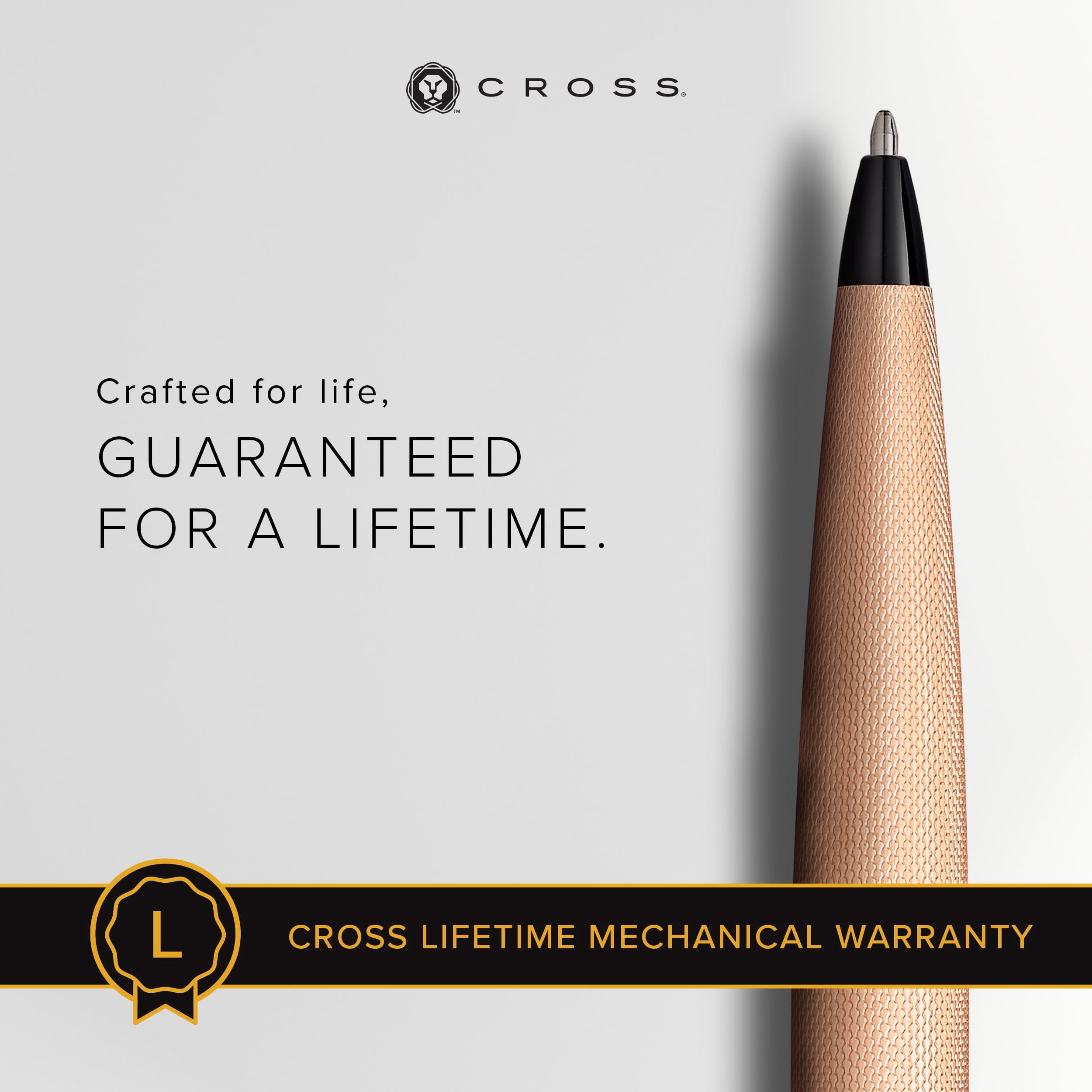 Cross ATX Brushed Rose Gold with Machine-Turned, Diamond-Pattern Engraving with Polished Black PVD Appointments Ballpoint Pen
