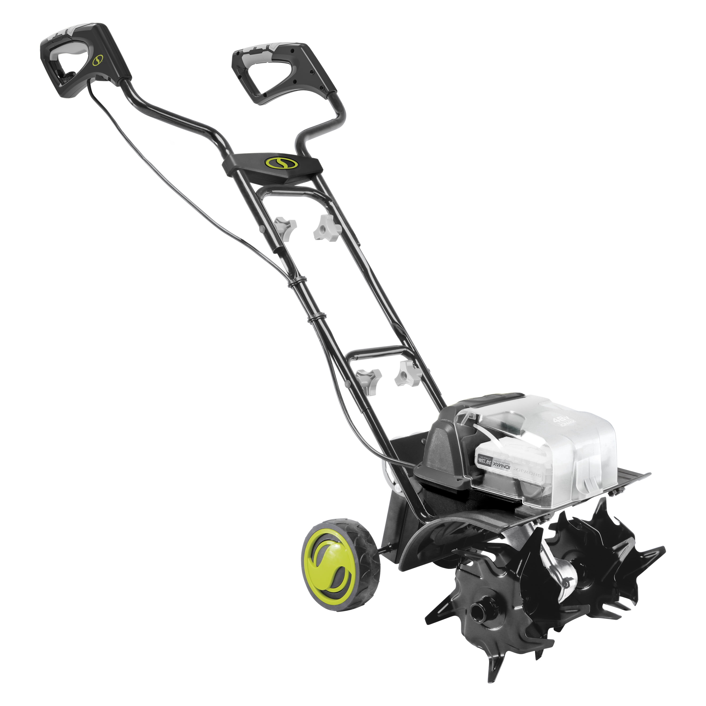 Sun Joe 48V Cordless Garden Tiller and Soil Cultivator, Battery Powered Tool, 14"W x 7"D
