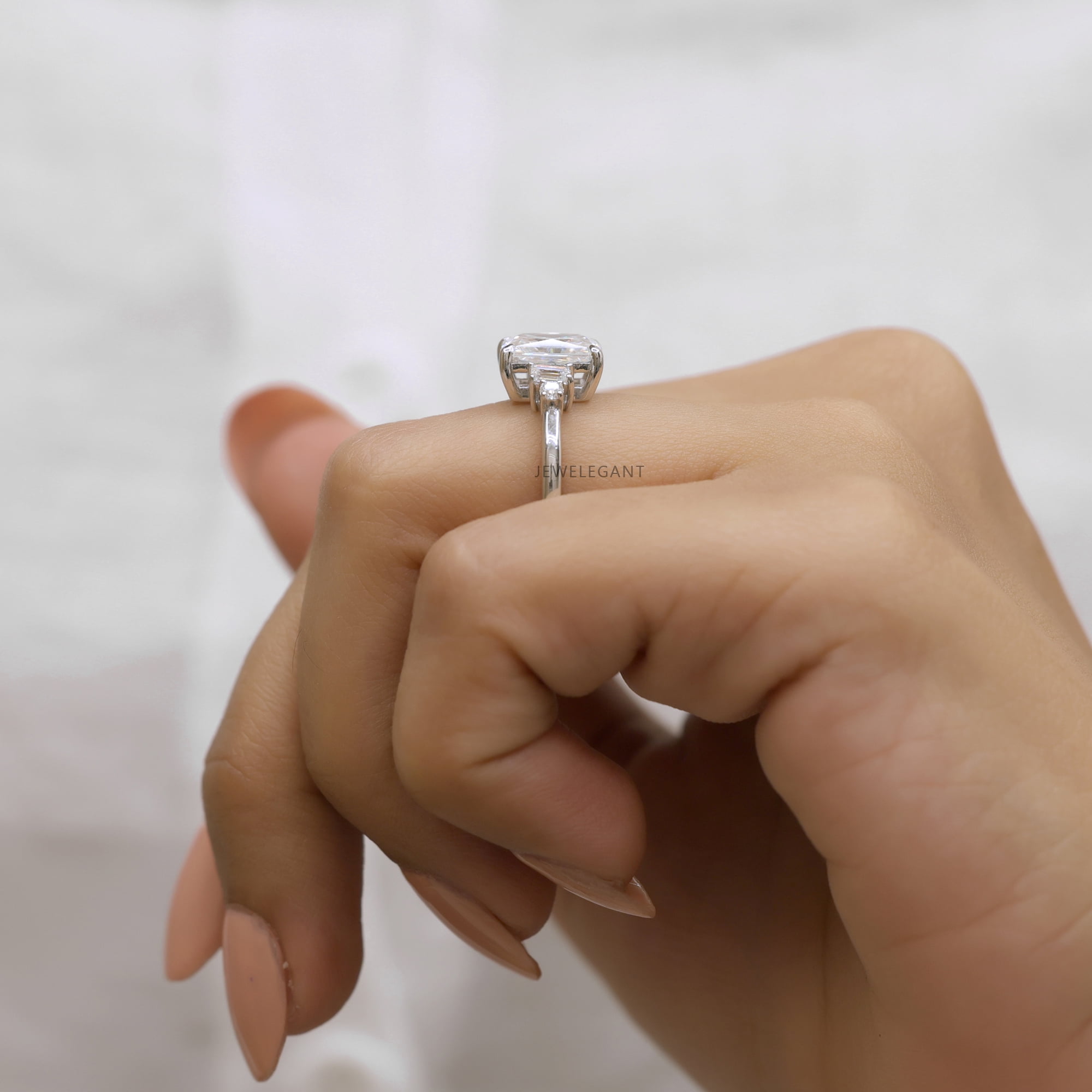 JEWELEGANT 2.5 Carat Radiant Cut Moissanite Engagement Ring, Five Stone Diamond Ring for Women