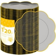 LIYH 120 Pcs 7.5 Inch Black and Clear Gold Plastic Disposable Dessert Plates - Small Cake Plates with Gold Rim Round Flower Salad Plate for Tea Party Birthday