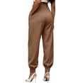 thumbnail image 5 of ClodeEU Women's High Waist Button Tapered Dress Pants with Pockets,Business Casual Work Trousers Brown,Women's Plus L, 5 of 7