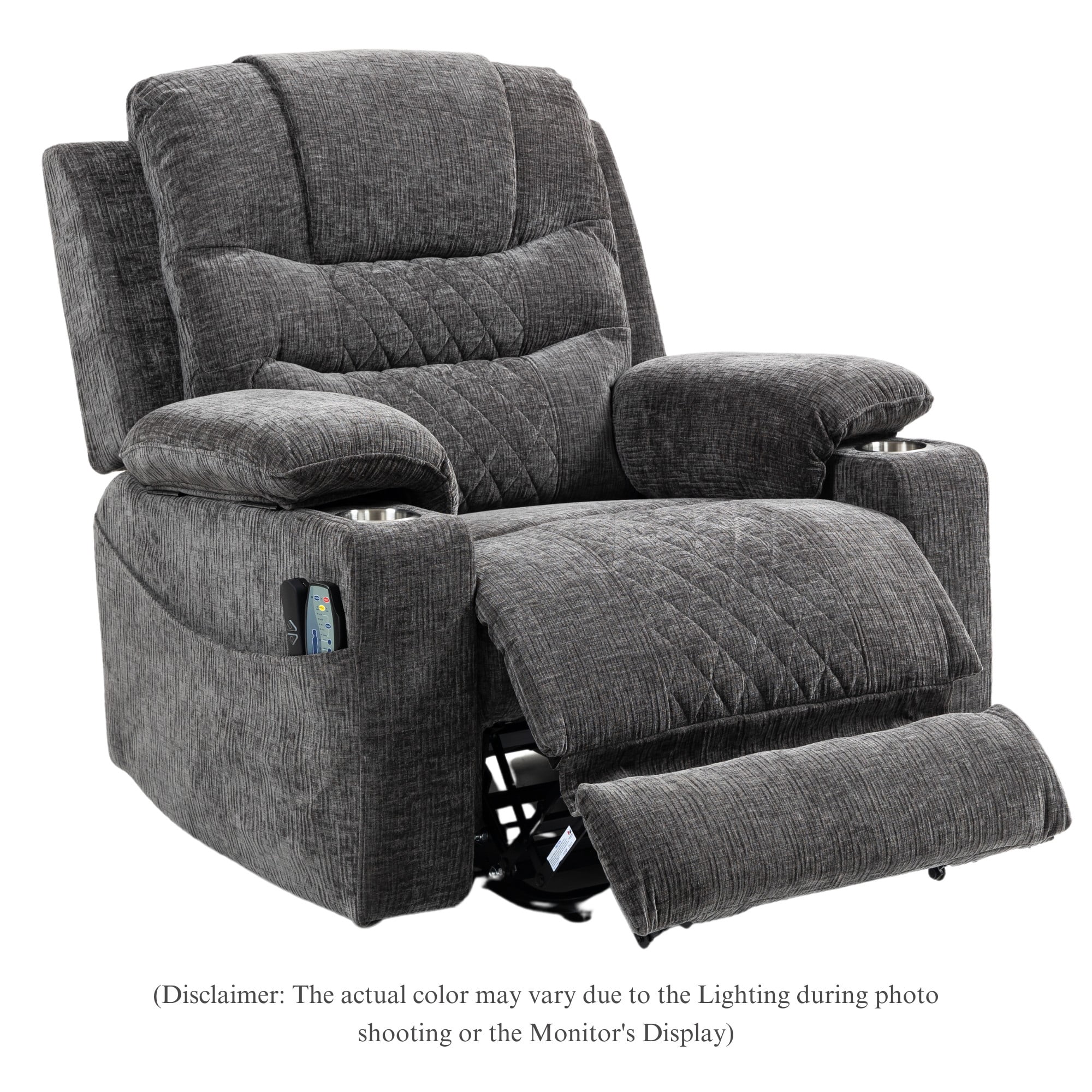 Oversized Recliner Chair 26-inch Wide Seat with Extended Footrest - Power Lift Recliner for Elderly with Heat Massage - Flip Arm Storage Cup Holders 350 lbs
