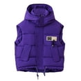 thumbnail image 2 of Puffer Vest for Kids Foldable Hooded Zip Up Logo Print Padded Girls Coat Boys Sleeveless Shirt with Pockets(7 Years 150,Purple), 2 of 5