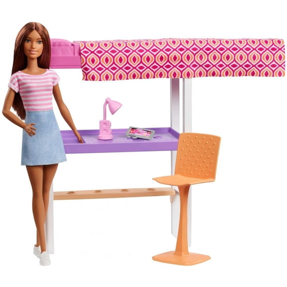 Barbie Doll & Furniture Loft Bed with Transforming Bunk Beds Doll Playsets