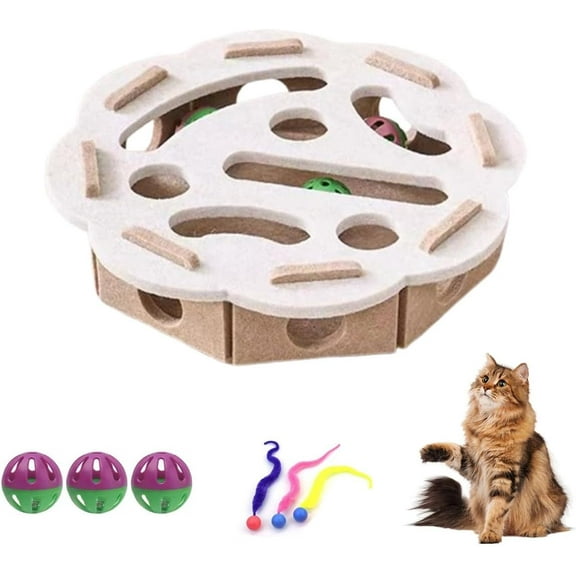 GvuoFny Cat Scratch Puzzle Enrichment Box, Interactive Cat Toys for Indoor Cats with Nail File Surface & 3 Bell Balls for Self Play