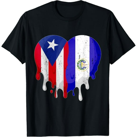 Puerto Rico El Salvador Flag Heart Grown Patriot Country T-ShirtMen and women, Black T-shirt, size: Extra large S-4XL