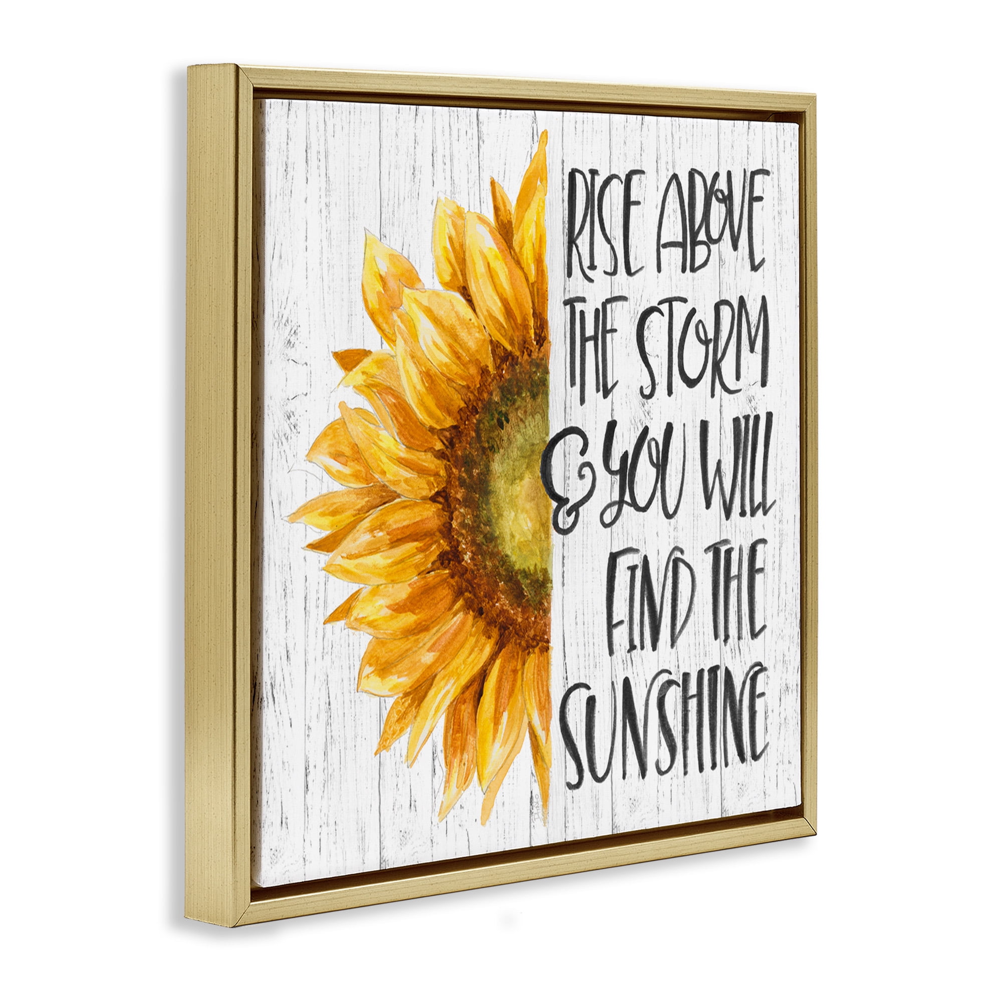 Stupell Industries Find Sunshine Motivational Sunflower Botanical & Floral Painting Gold Floater Framed Canvas Art Print Wall Art, 25 x 25
