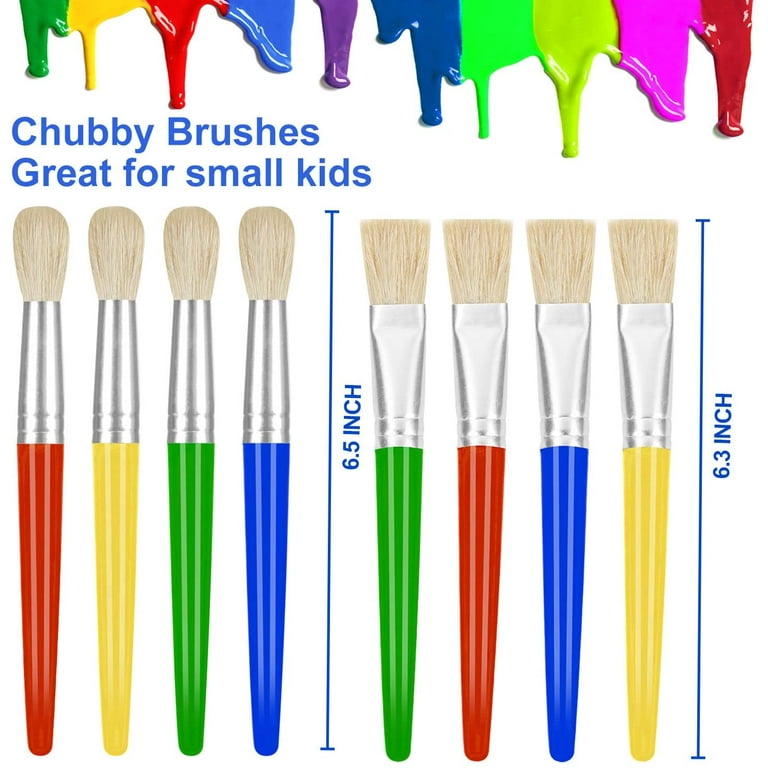 8-piece Set Of Paint Brushes For Kids - Big Washable Chubby Toddler Paint  Brushes - Easy To Clean And Grip - Includes Round And Flat Brushes